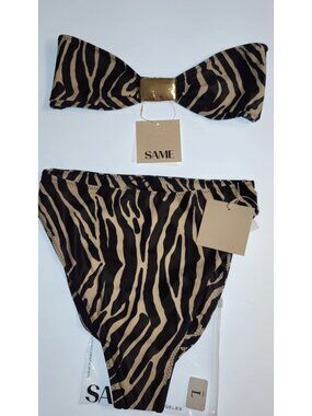 SAME Los Angeles Two-Piece Bikini Womens Large  Zebra Print Bottom High Rise